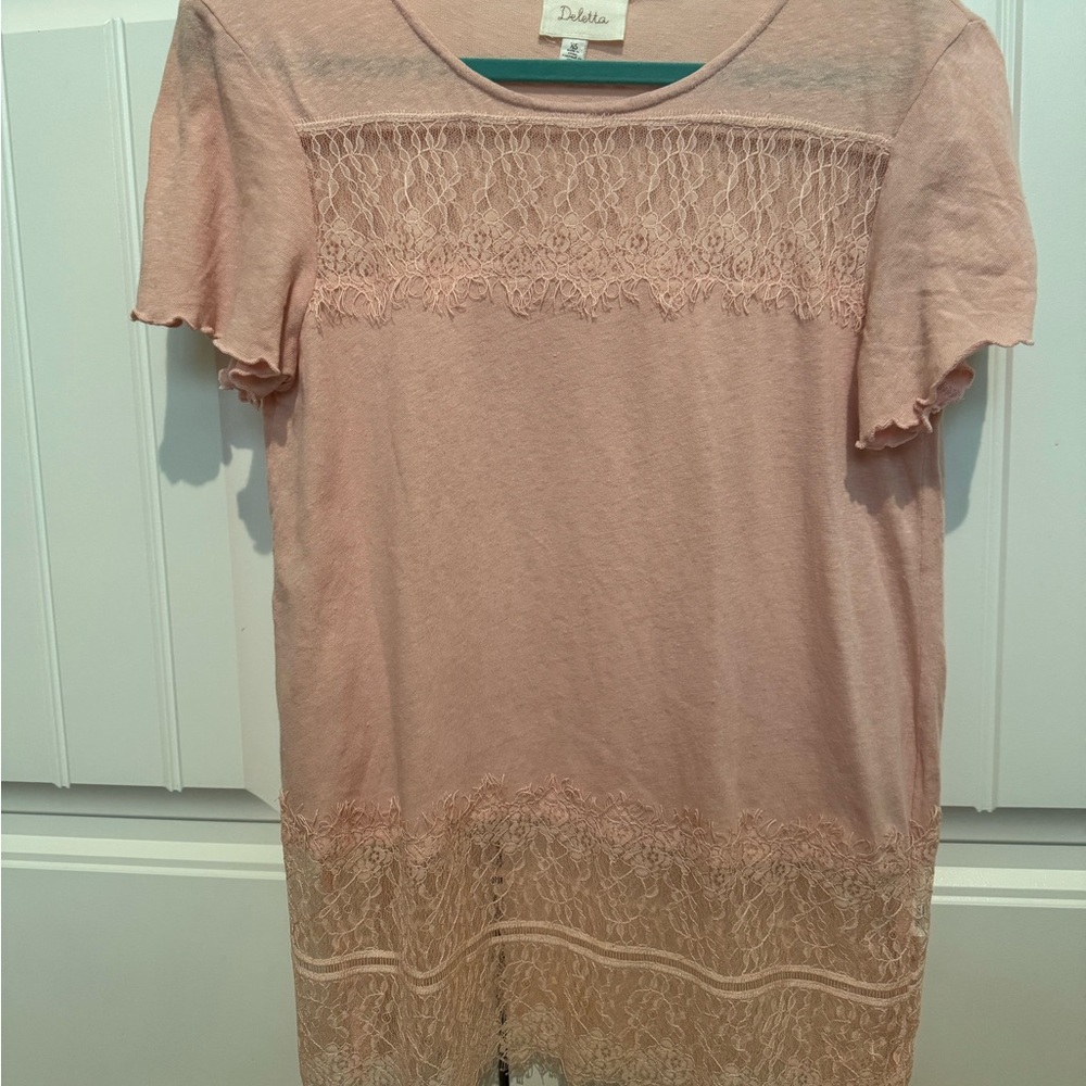 Deletta Blush Lace Accent Blouse